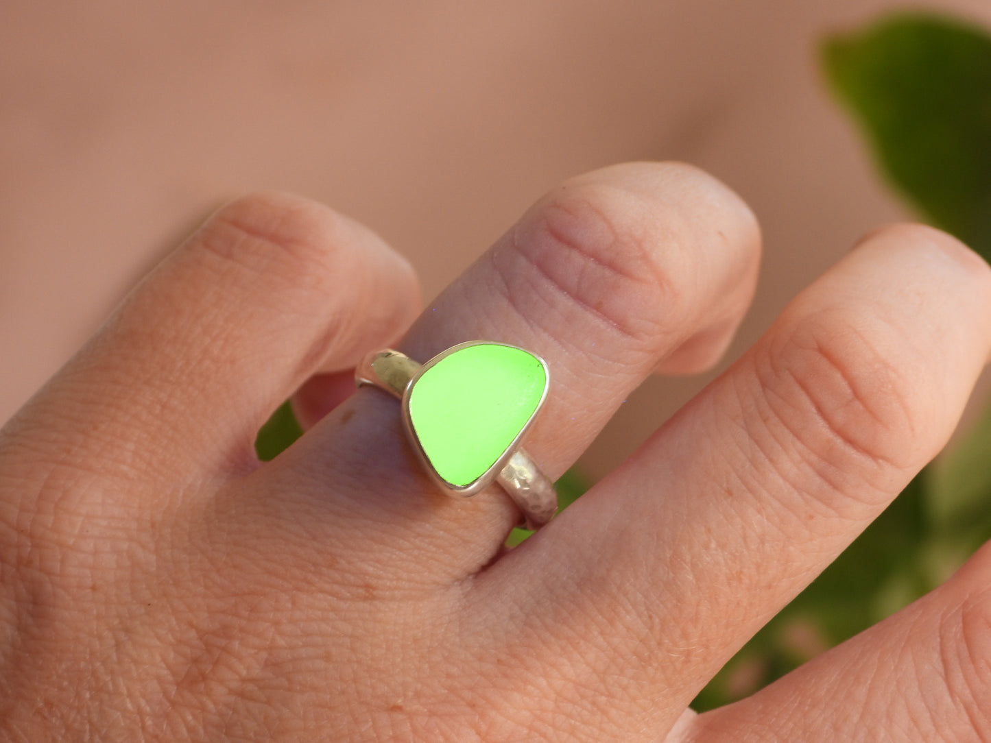 Very Rare UV Seaglass Ring | Recycled Silver 925 | Size R