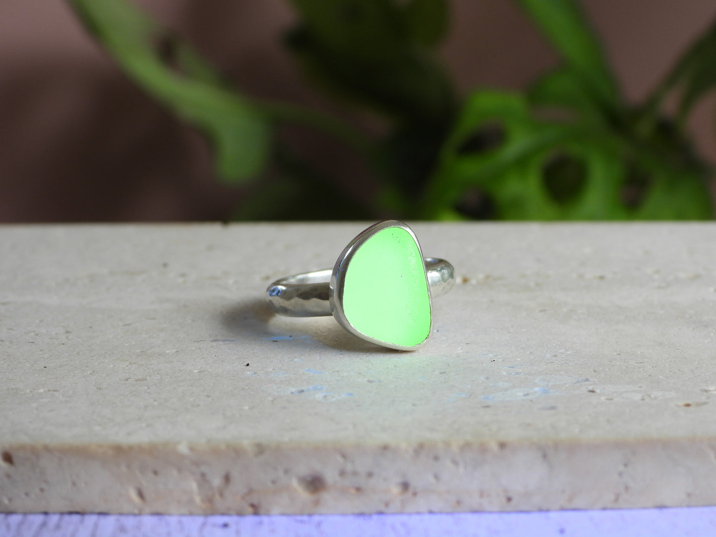 Very Rare UV Seaglass Ring | Recycled Silver 925 | Size R
