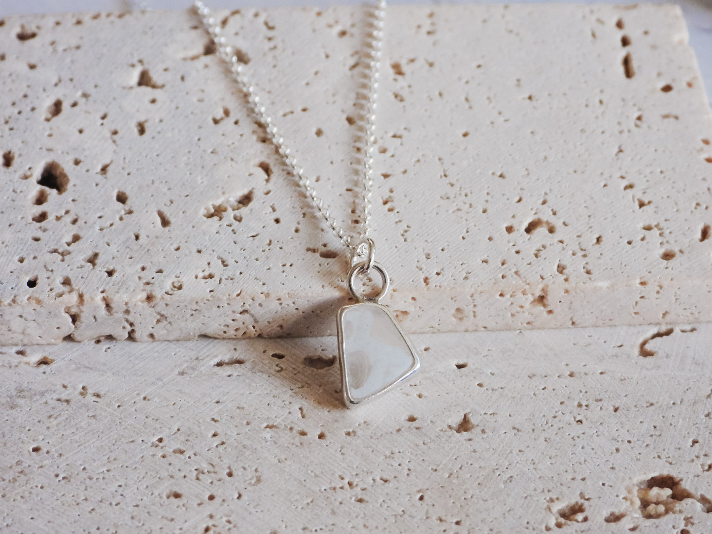 White & Clear Multi Cornish Seaglass Charm Necklace | Maenporth