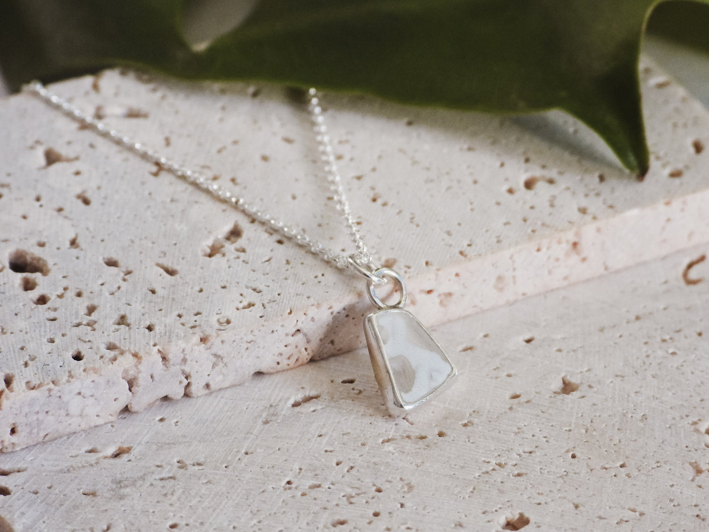 White & Clear Multi Cornish Seaglass Charm Necklace | Maenporth
