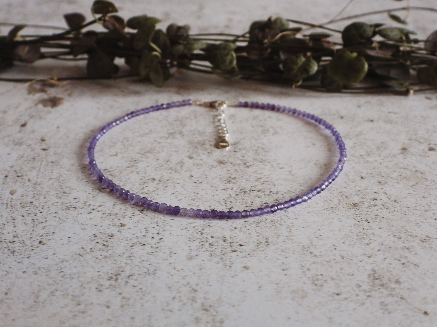 adjustable amethyst gemstone anklet with sterling silver chain