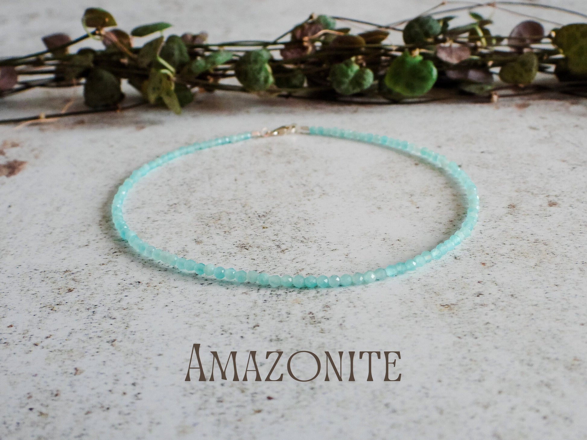 dainty blue amazonite gemstone crystal healing anklet