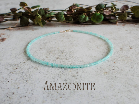 dainty blue amazonite gemstone crystal healing anklet