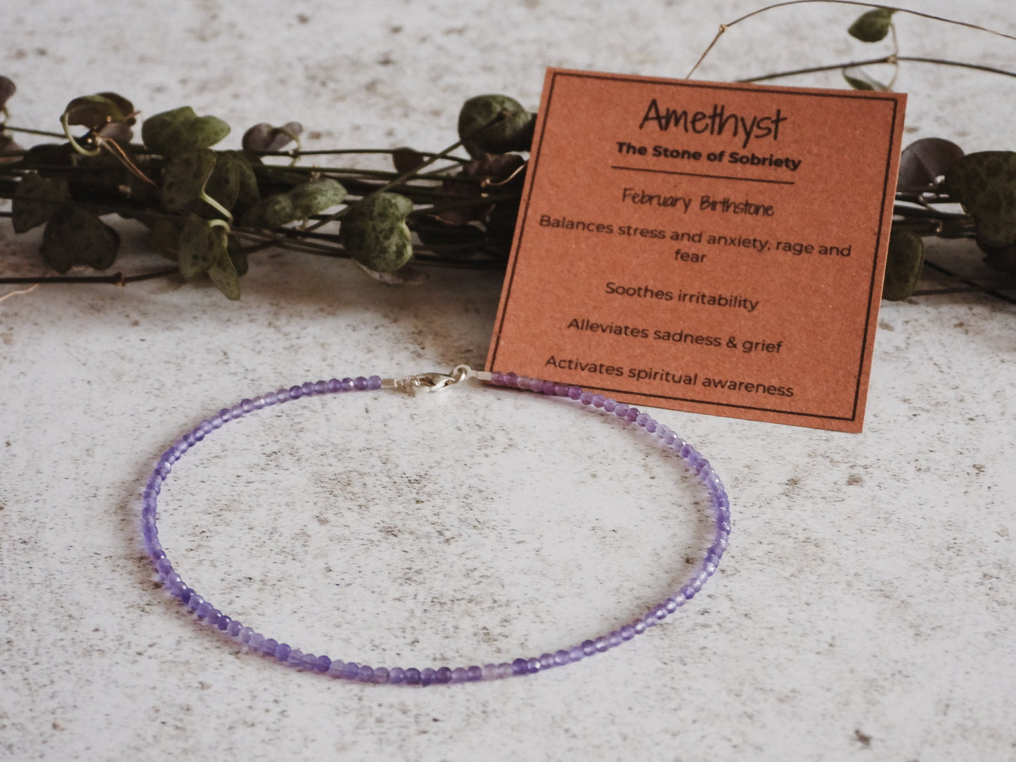 Dainty Amethyst "Sobriety" Gemstone Anklet