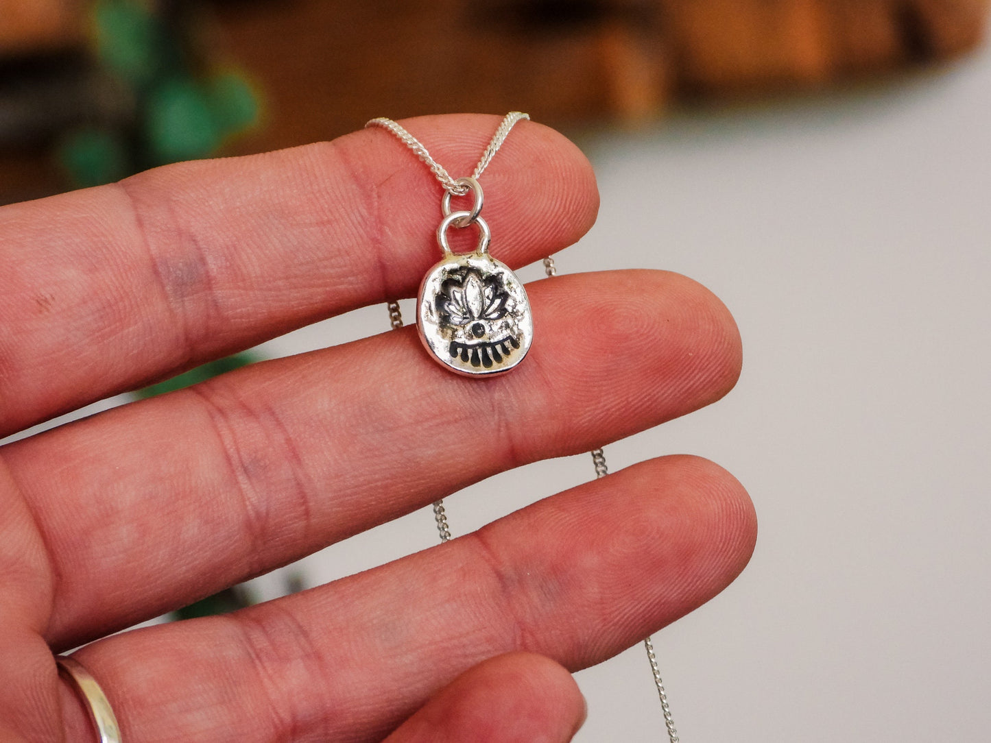 Rustic Lotus Flower Silver Coin Necklace | Self Growth