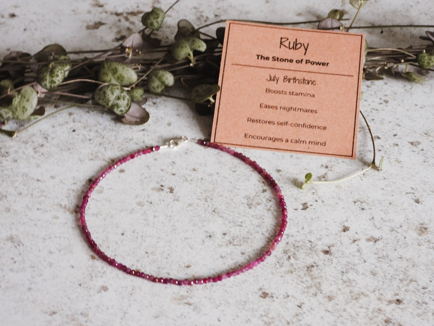 Dainty Ruby "Prophecy" Gemstone Anklet | July Birthstone