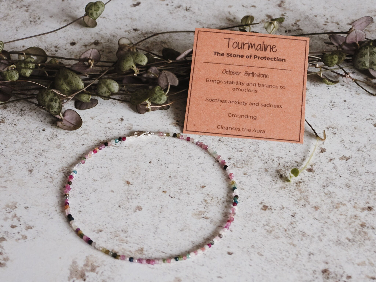Dainty Rainbow Tourmaline "Forgiveness" Gemstone Anklet | October Birthstone