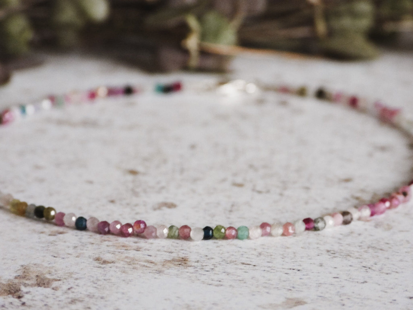 Dainty Rainbow Tourmaline "Forgiveness" Gemstone Anklet | October Birthstone