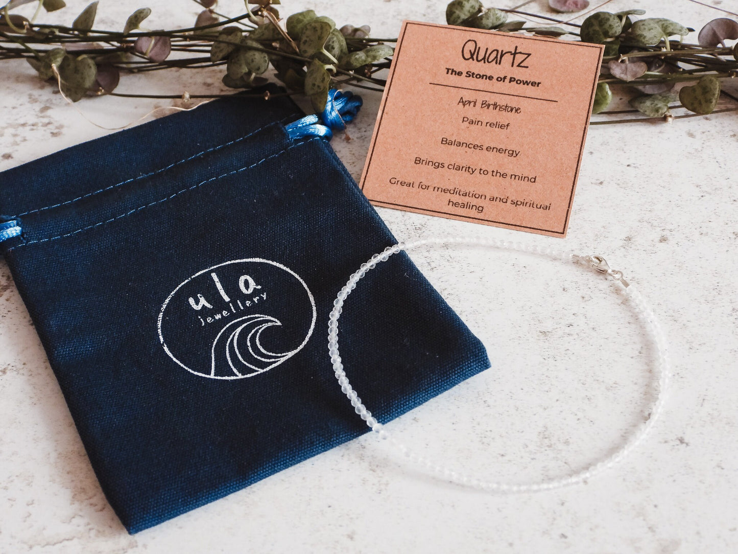 Dainty Clear Quartz "Power" Anklet | April Birthstone