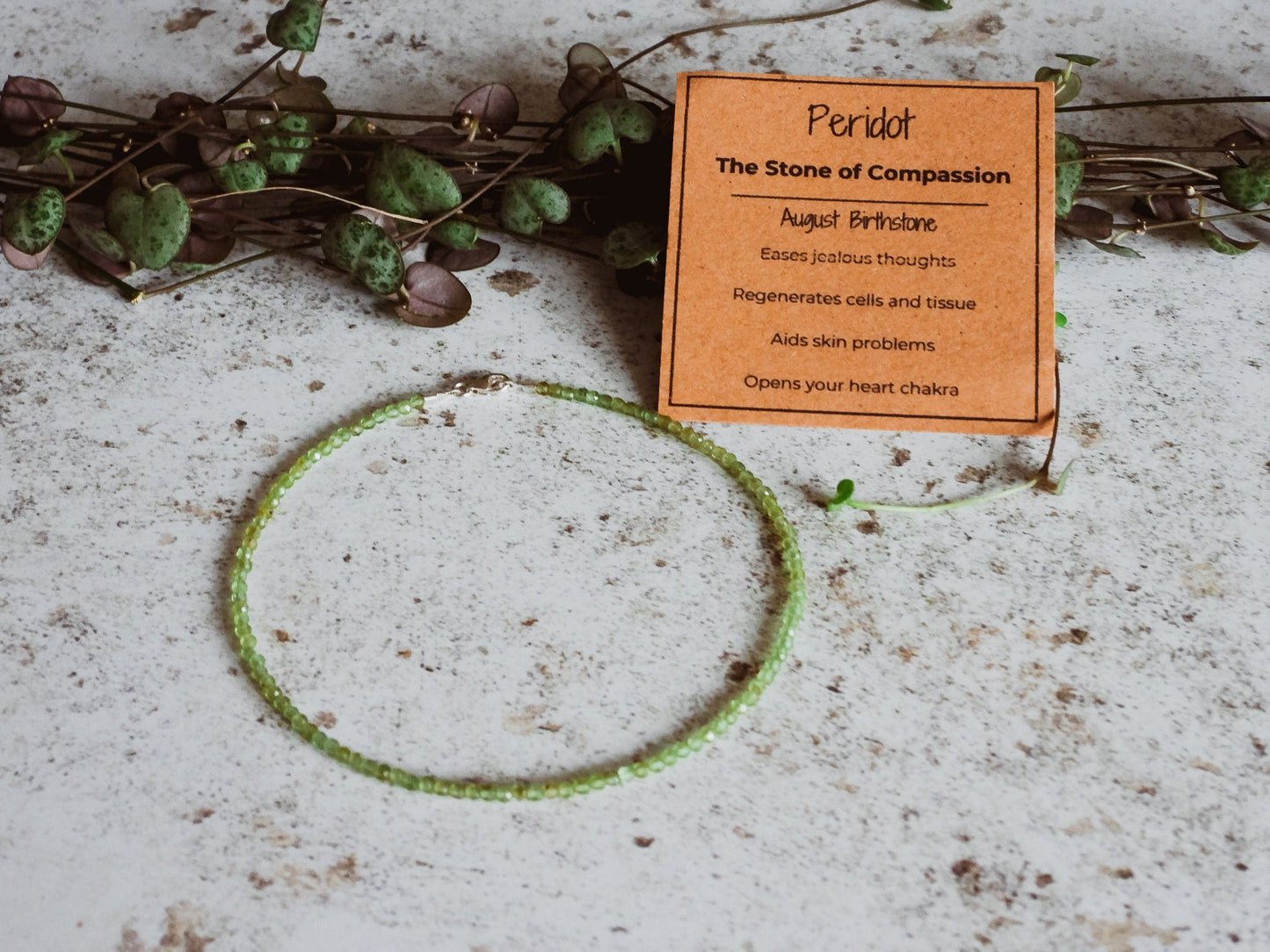 Dainty Peridot  "Compassion" Gemstone Anklet | August Birthstone