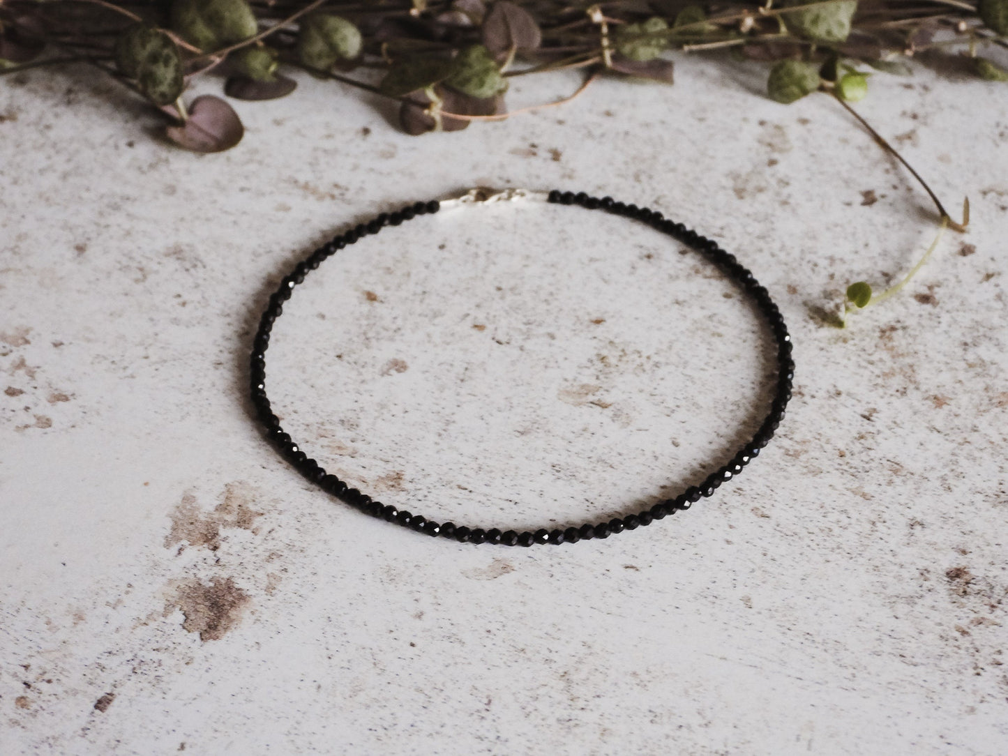 Dainty Black Tourmaline "Protection" Gemstone Anklet | October Birthstone