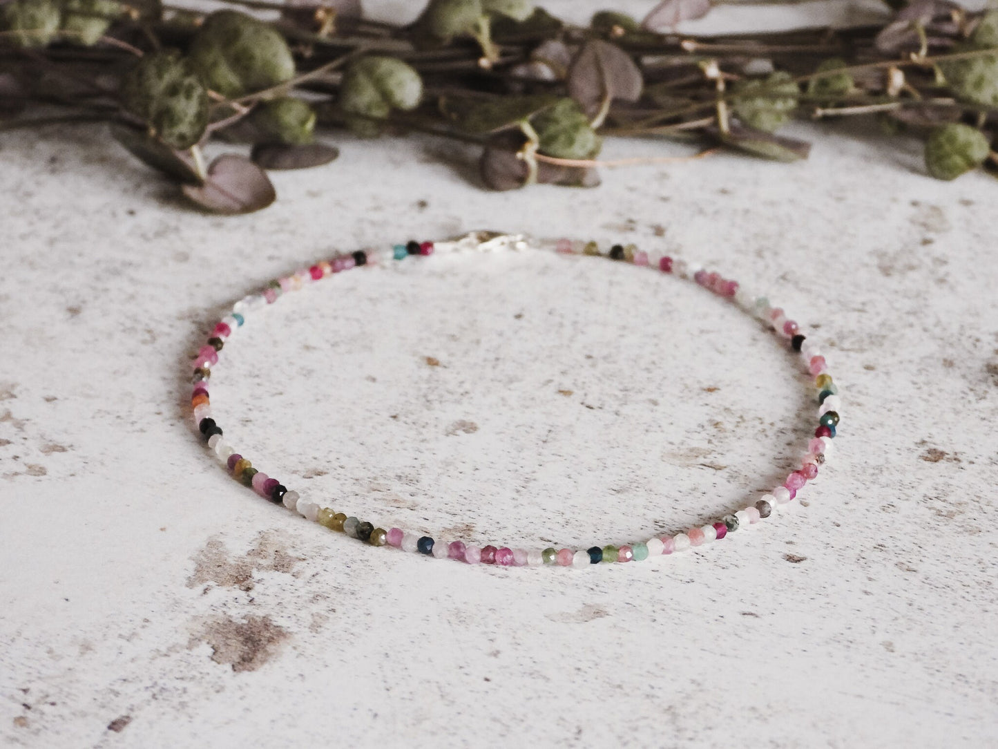 Dainty Rainbow Tourmaline "Forgiveness" Gemstone Anklet | October Birthstone