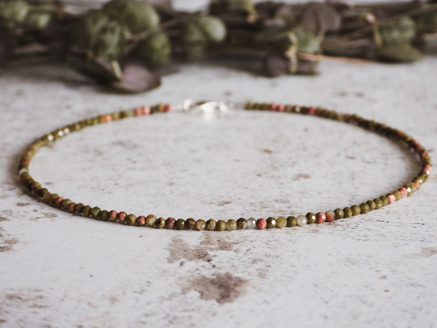 Dainty Unakite Jasper "Vision" Gemstone Anklet