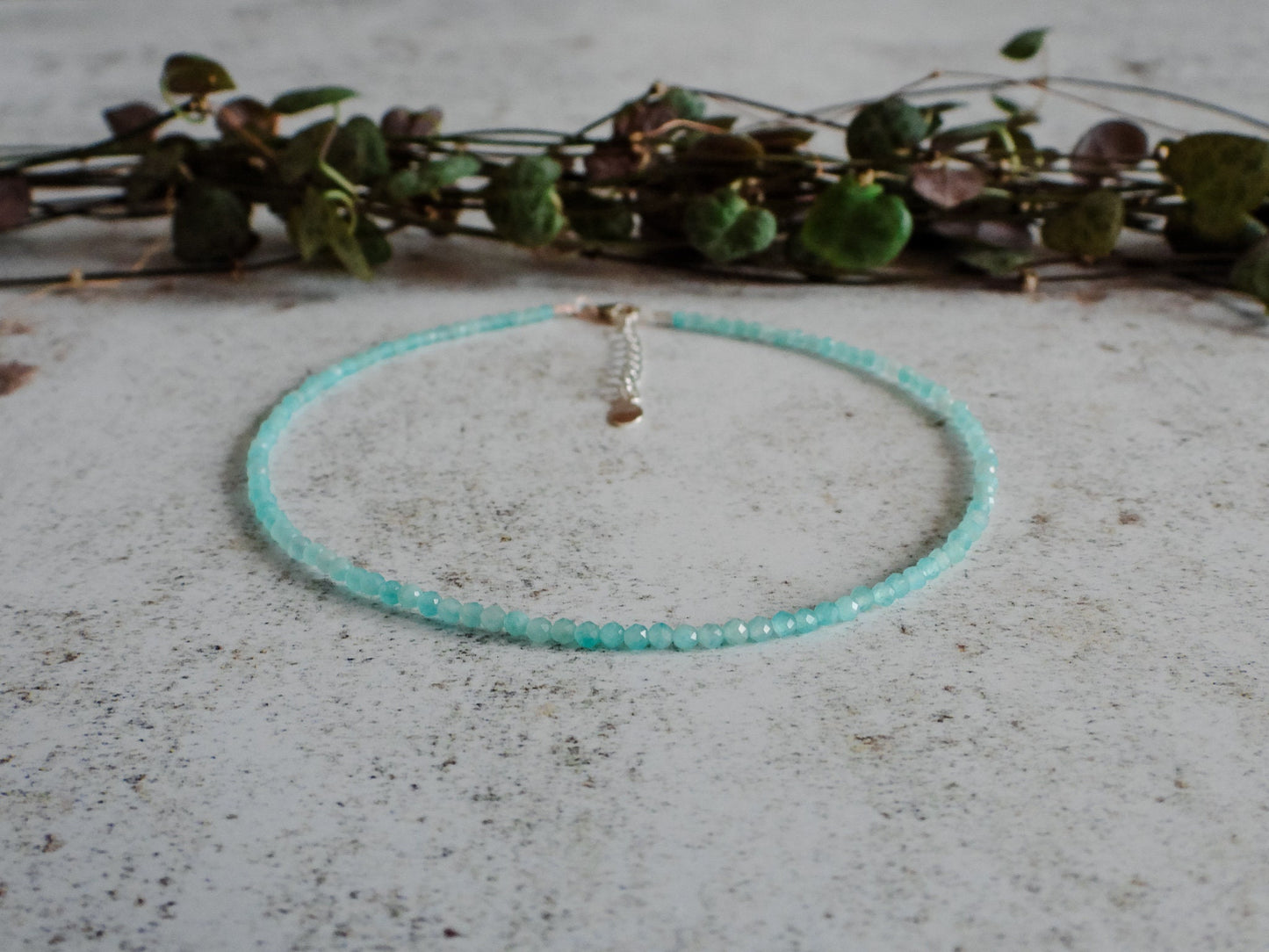 adjustable amazonite dainty anklet with sterling silver extension chain