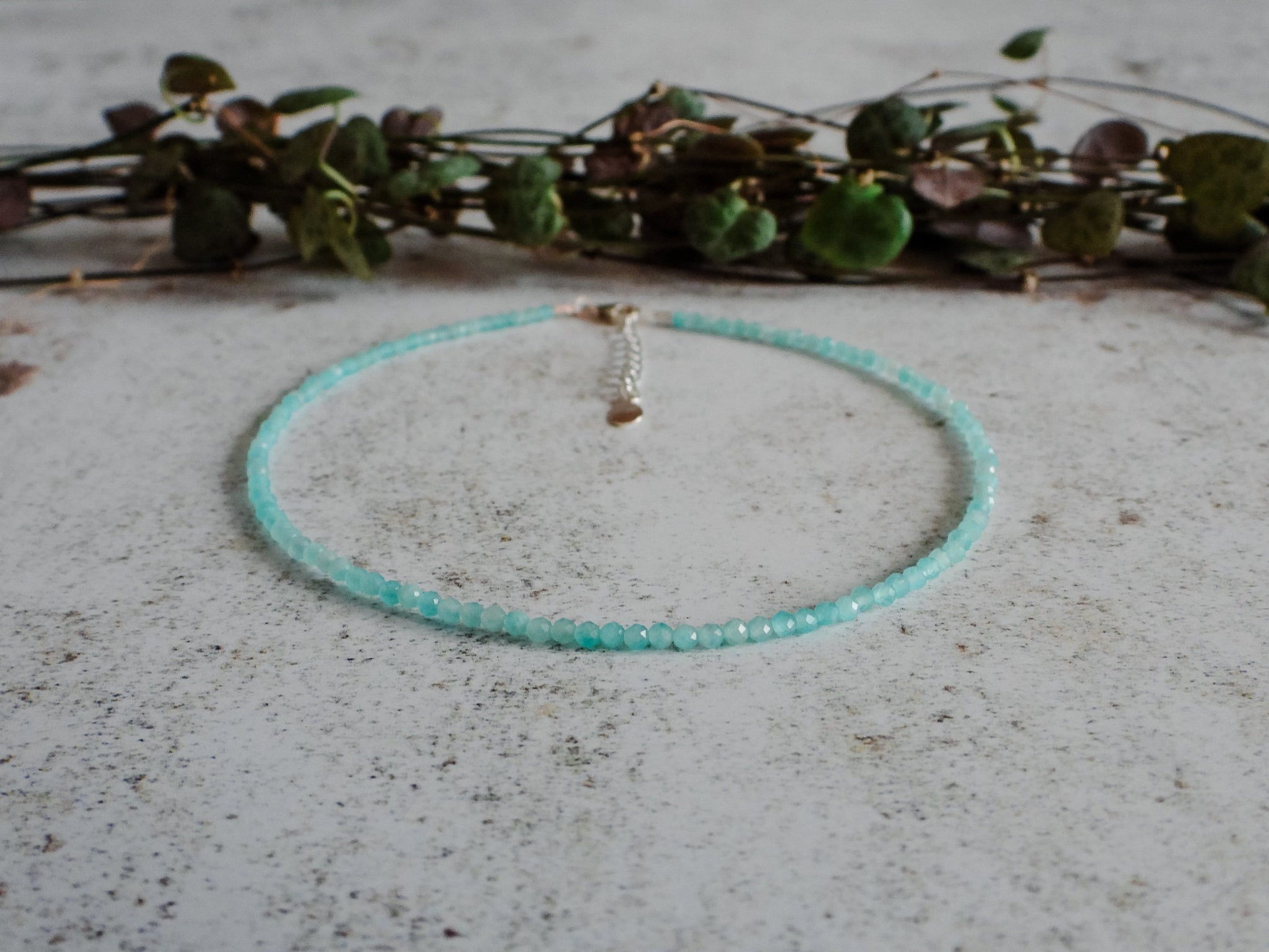 adjustable amazonite dainty anklet with sterling silver extension chain