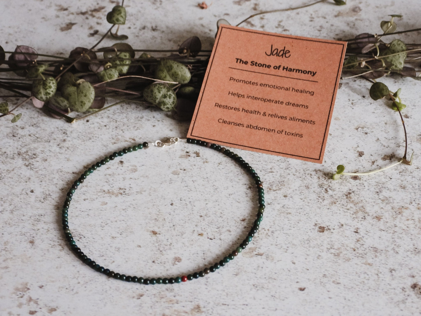 Dainty Jade "Harmony" Gemstone Anklet | Round Beads