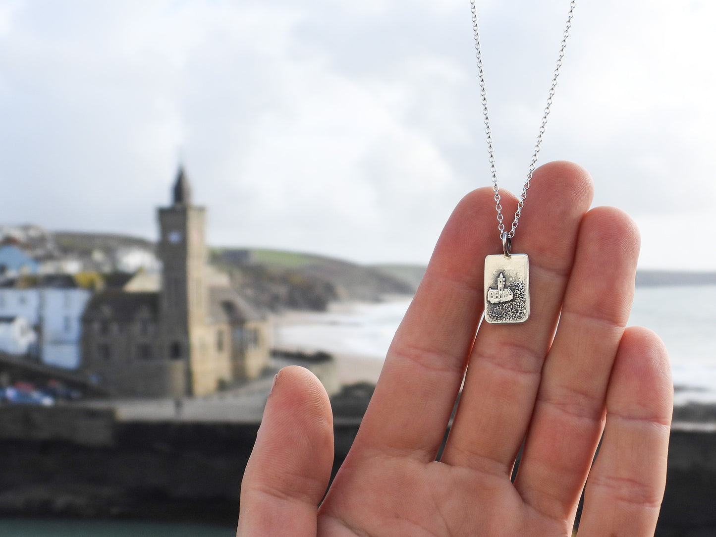 Stormy Porthleven Clock Tower Handmade & Personalised Pendant