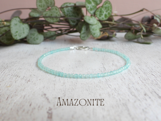 dainty amazonite blue gemstone 2mm beaded bracelet with sterling silver clasp