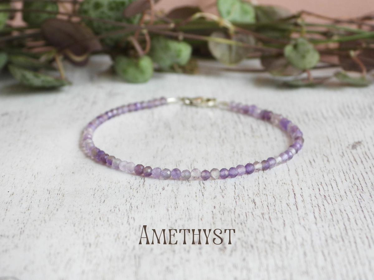 Dainty Amethyst Gemstone Bracelet  | Sterling Silver | Handmade