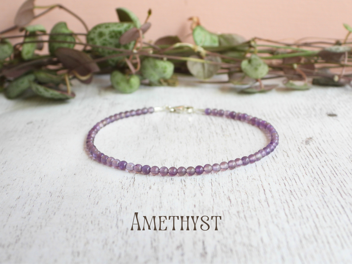 dainty amethyst gemstone 2mm beaded stacking bracelet