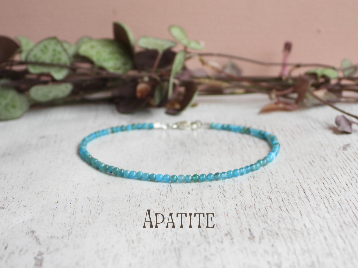 Dainty Gemstone Neon Apatite Bracelet | Sterling Silver | Handmade