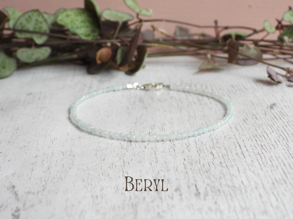 Dainty Beryl Gemstone Bracelet | Sterling Silver | Handmade