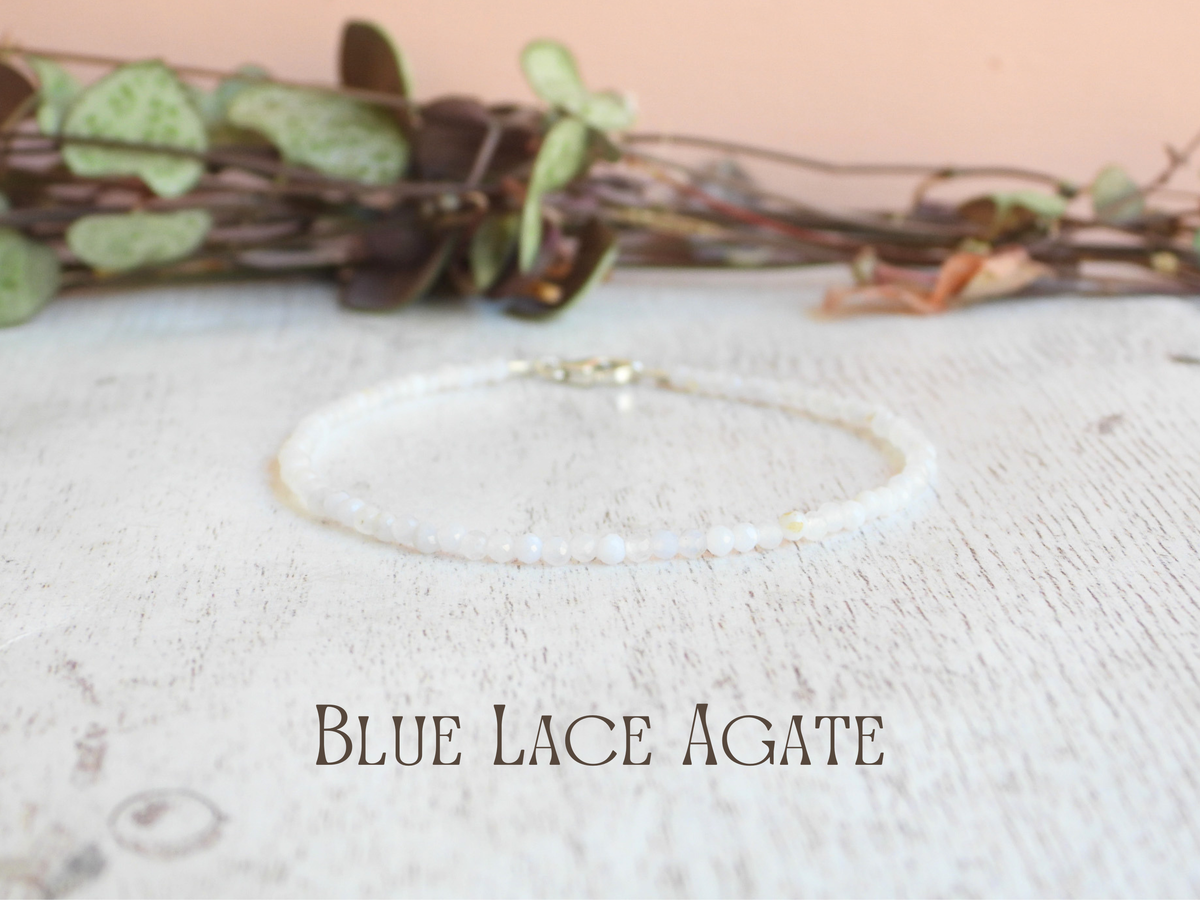 Dainty Blue Lace Agate Gemstone Bracelet | Sterling Silver | Handmade