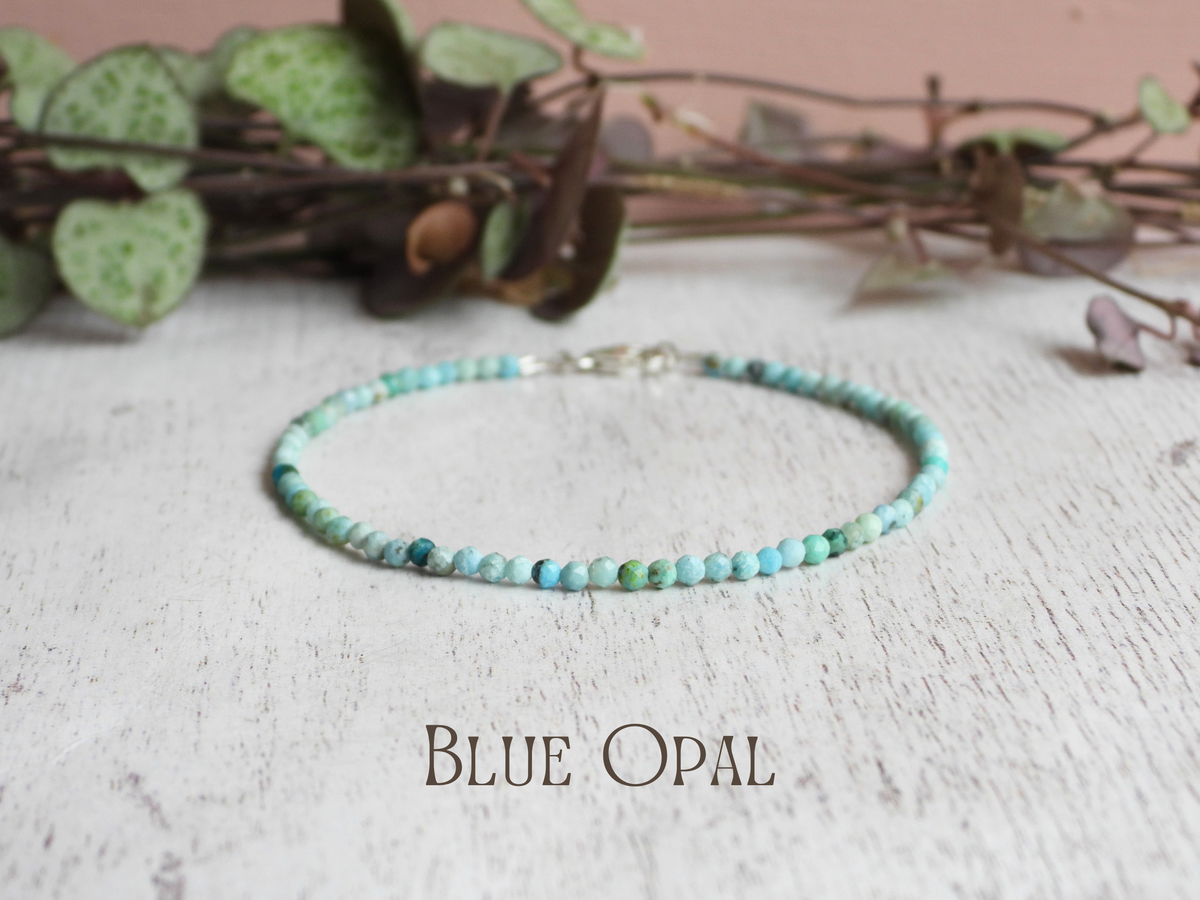 Dainty Blue Opal Gemstone Bracelet | Sterling Silver | Handmade