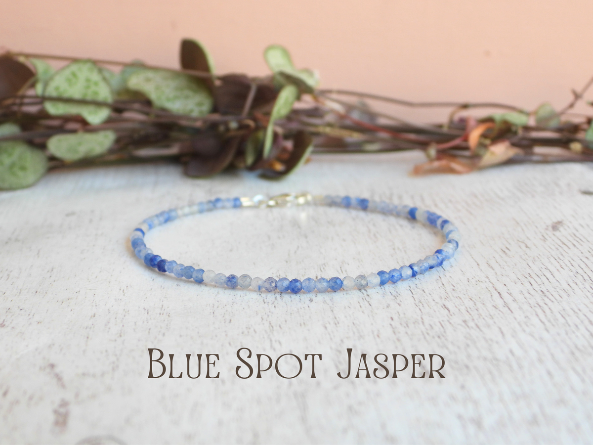 Dainty Blue Spot Jasper Gemstone Bracelet | Sterling Silver | Handmade