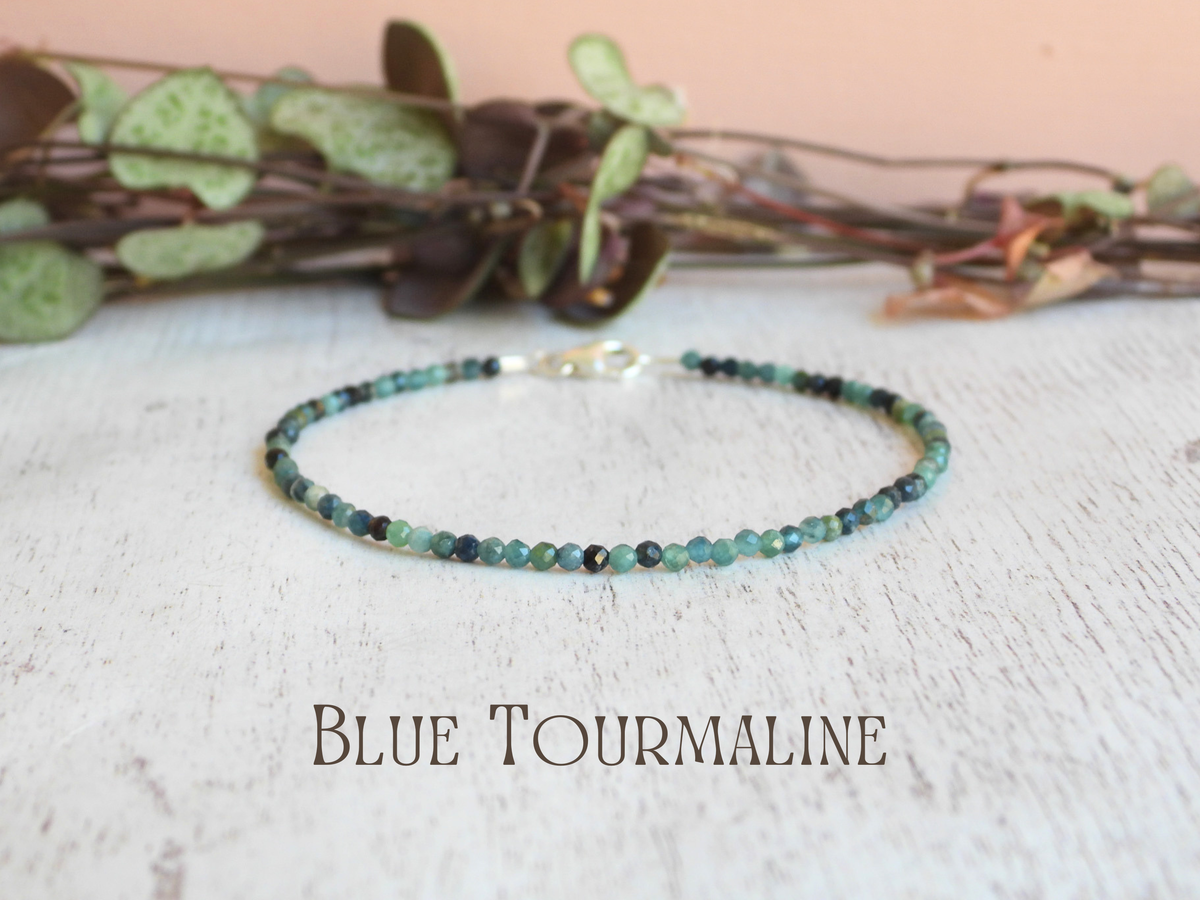 Dainty Blue Tourmaline Gemstone Bracelet | Sterling Silver | Handmade