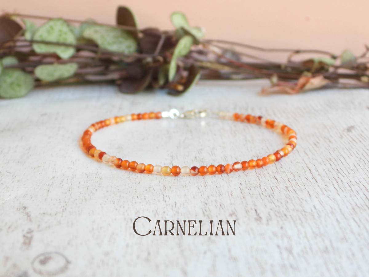 Dainty Carnelian Gemstone Bracelet | Sterling Silver | Handmade