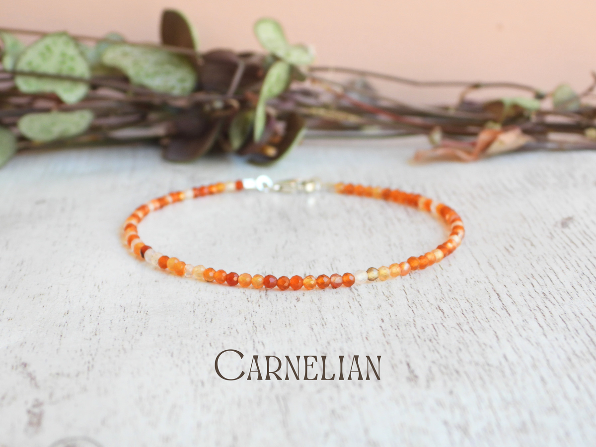 Dainty Carnelian Gemstone Bracelet | Sterling Silver | Handmade