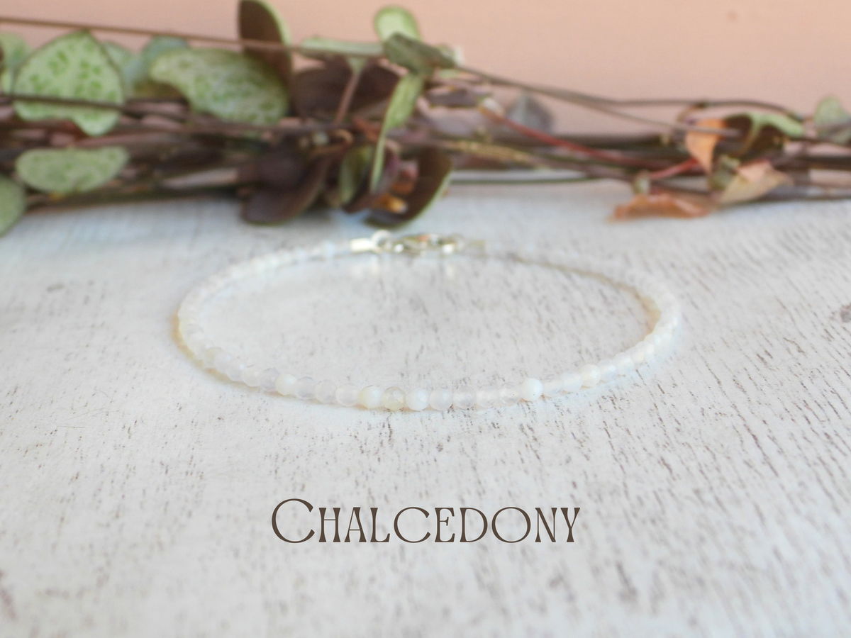 Dainty Chalcedony Gemstone Bracelet | Sterling Silver | Handmade