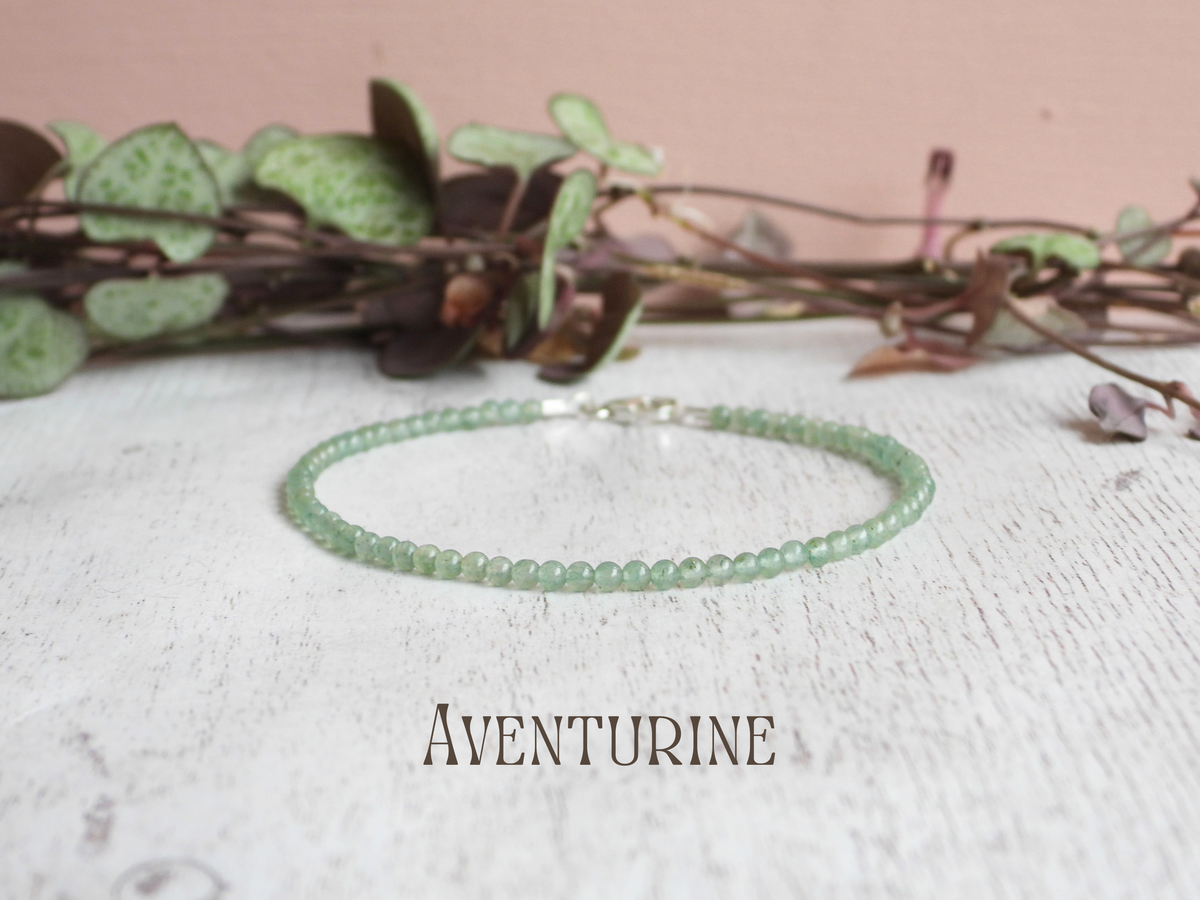 Dainty Aventurine Gemstone Bracelet | Sterling Silver | Handmade