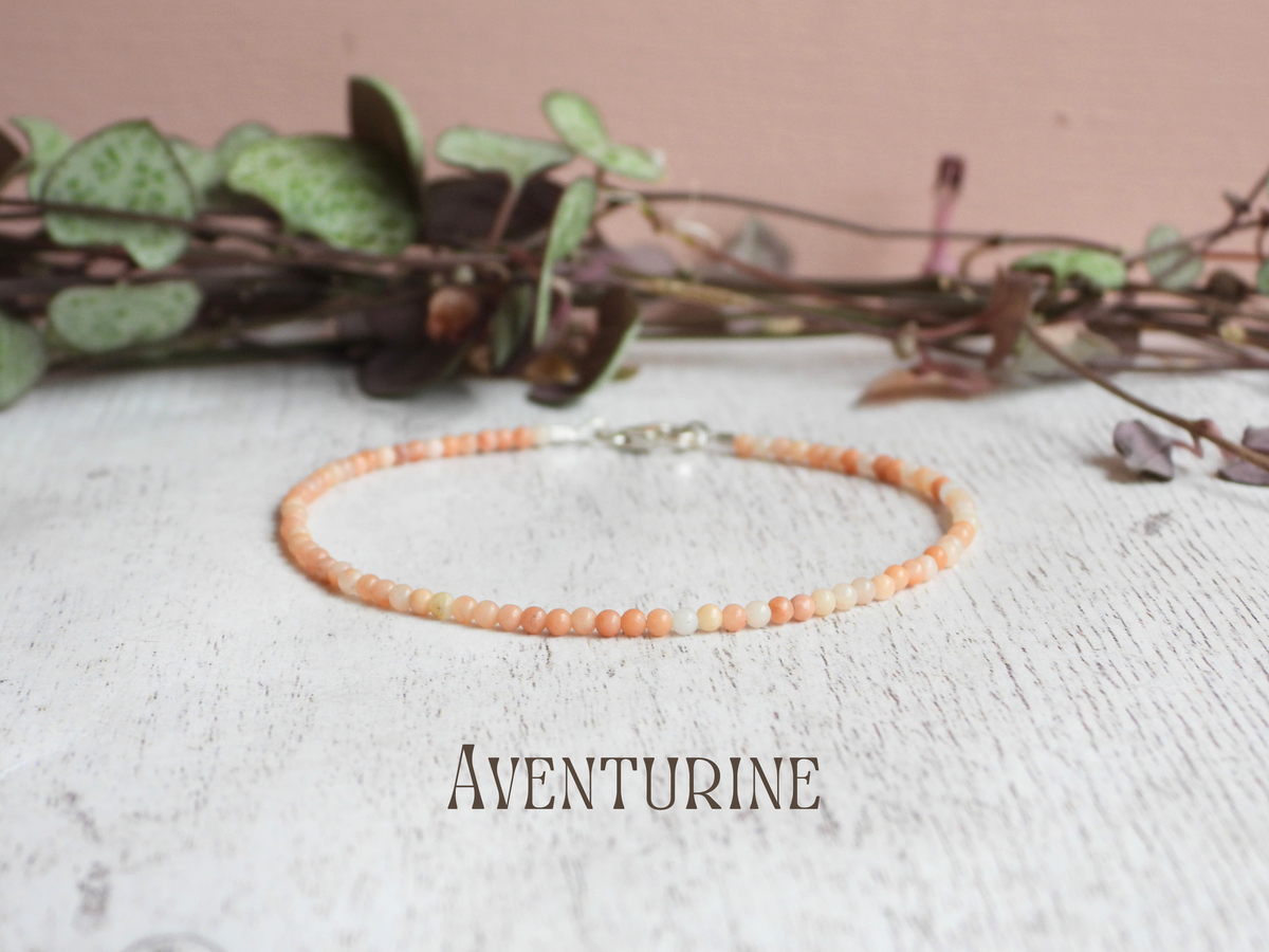 Dainty Pink Aventurine Gemstone Bracelet | Sterling Silver | Handmade