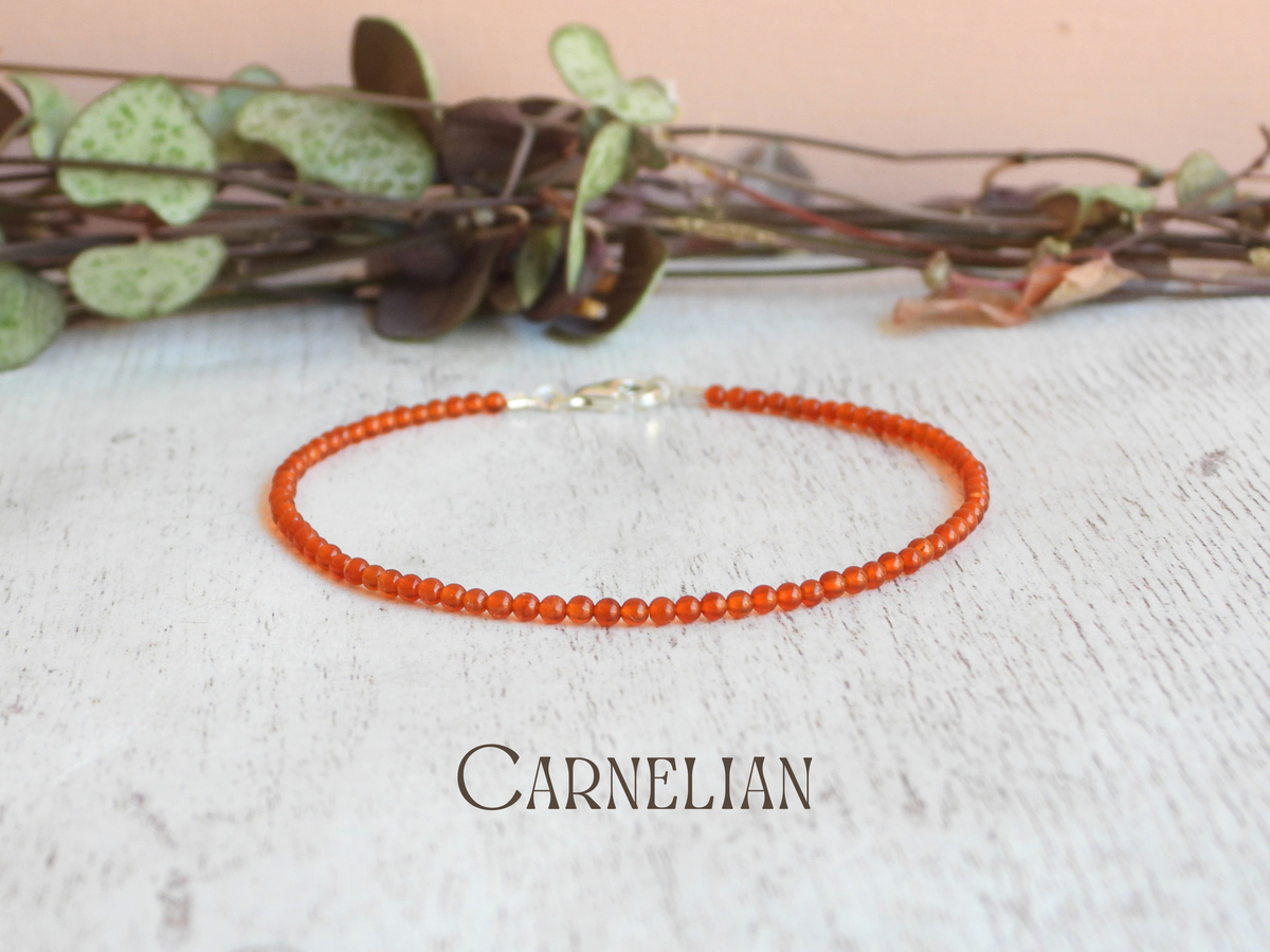 Dainty Carnelian Gemstone Bracelet | Sterling Silver | Handmade