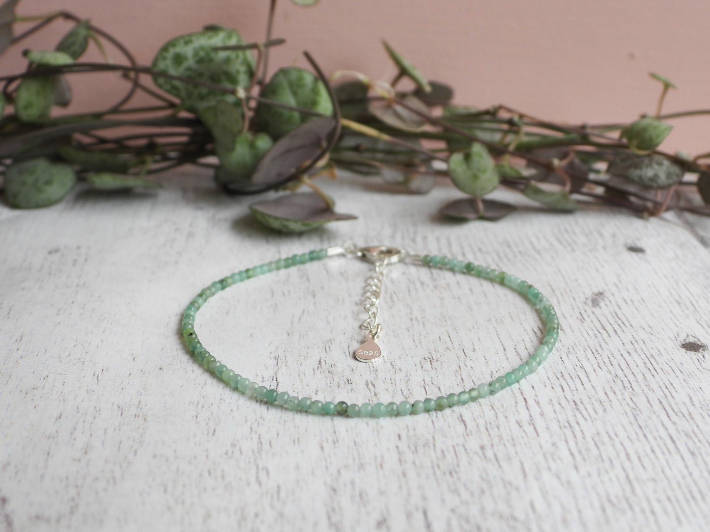 Dainty Emerald "Compassion" Gemstone Bracelet | May Birthstone | Round Beads