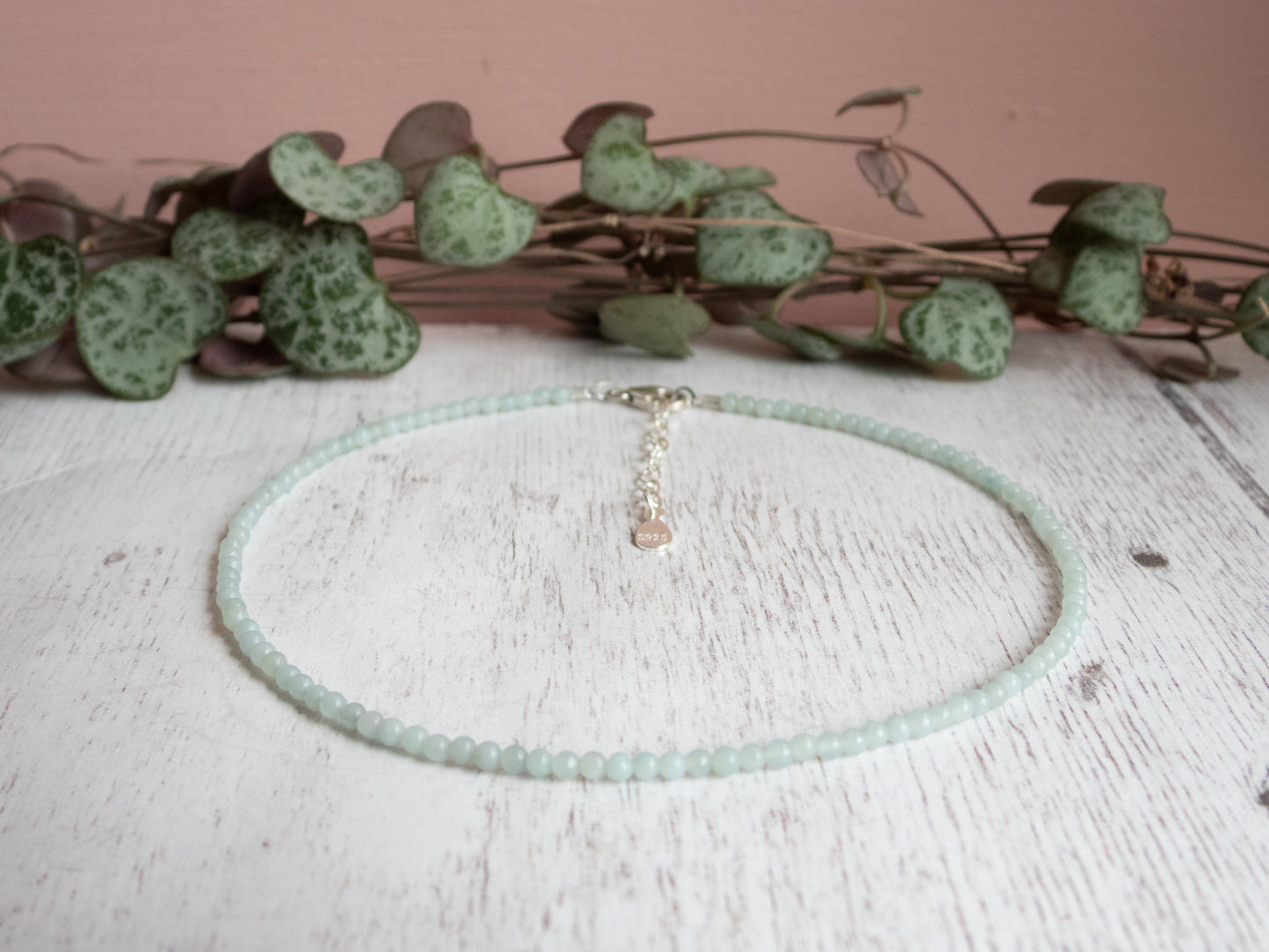 Dainty Amazonite "Hope" Gemstone Beaded Anklet | Round Beads