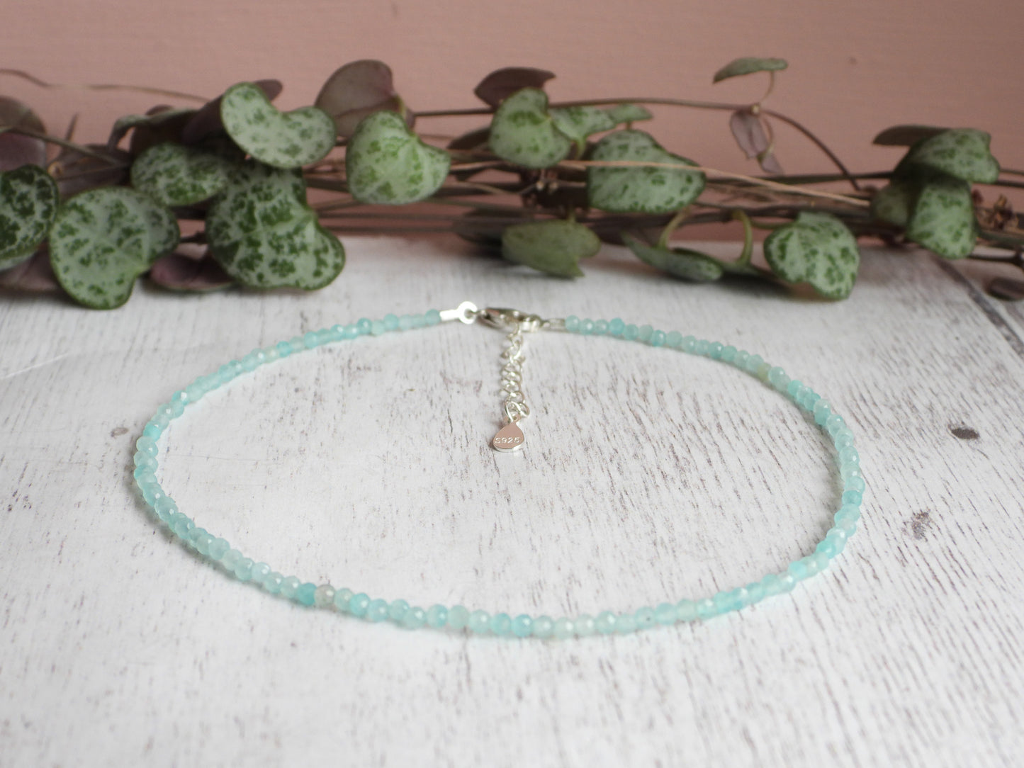 Dainty Amazonite "Hope" Gemstone Beaded Anklet | Faceted Beads