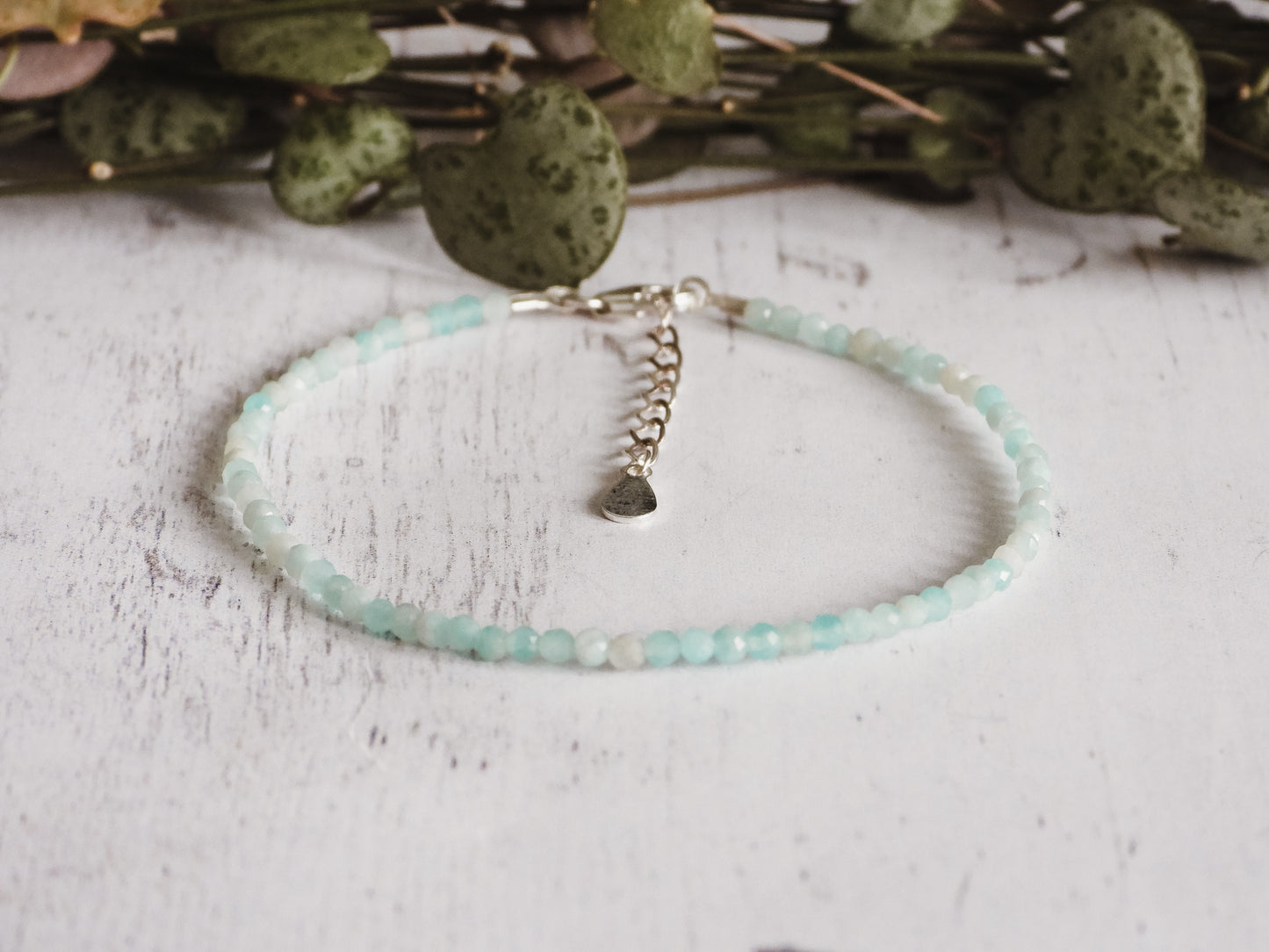 adjustable amazonite gemstone bracelet with sterling silver chain