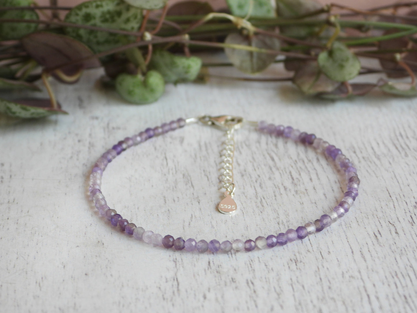 adjustable amethyst birthstone bracelet with sterling silver 925 chain