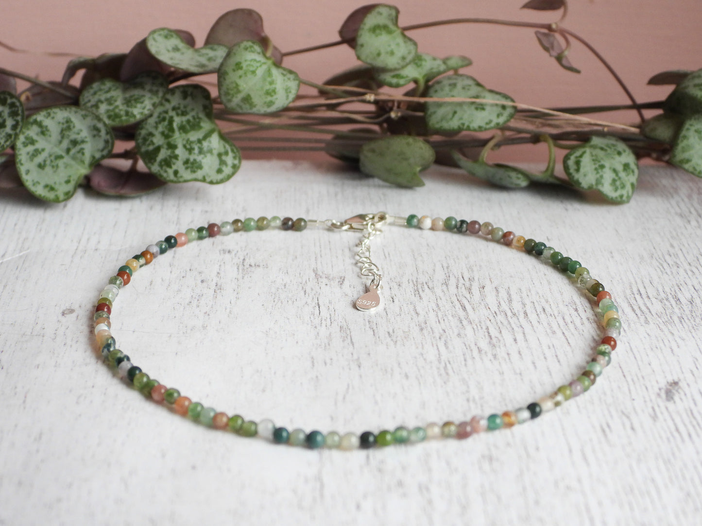 Dainty Indian Agate "Eternity" Gemstone Anklet | Round Beads