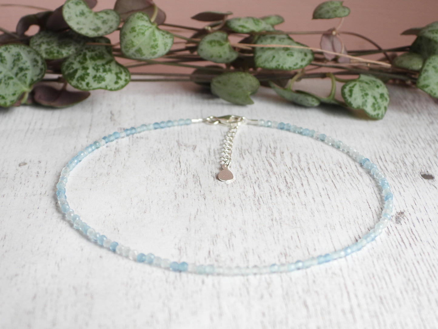 Dainty Aquamarine "Stone of the Sea" Gemstone Anklet | March Birthstone | Faceted Beads