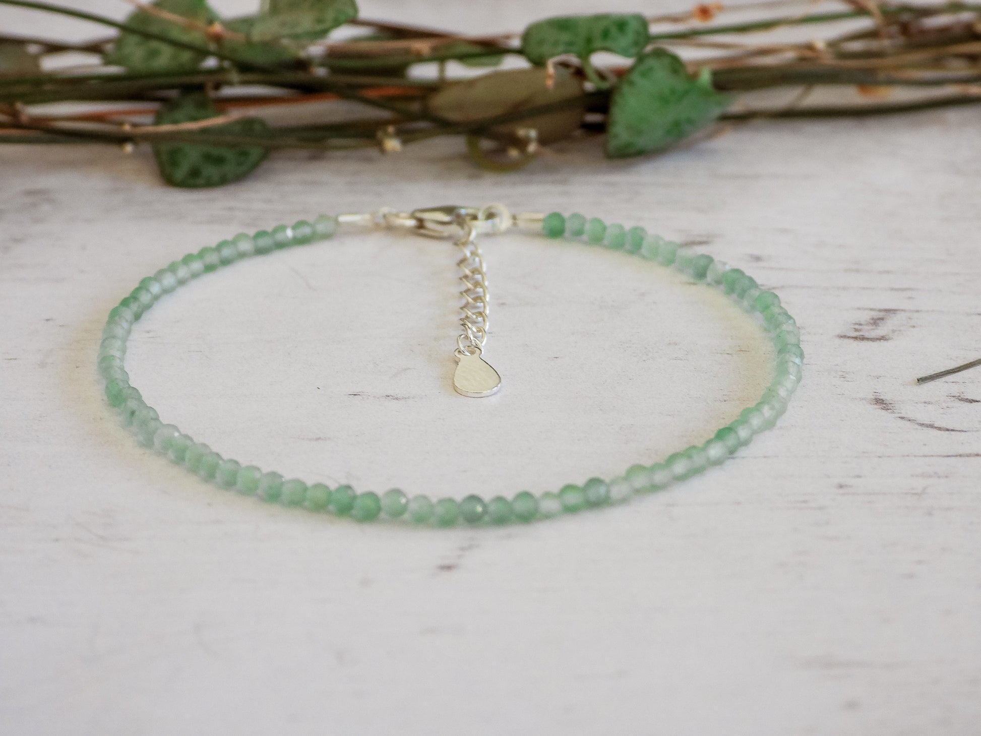 adjustable green aventurine bracelet with sterling silver chain