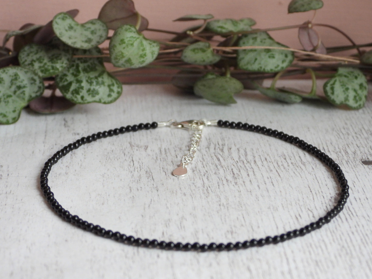 Dainty Black Onyx "Protection" Gemstone Anklet | Round Beads