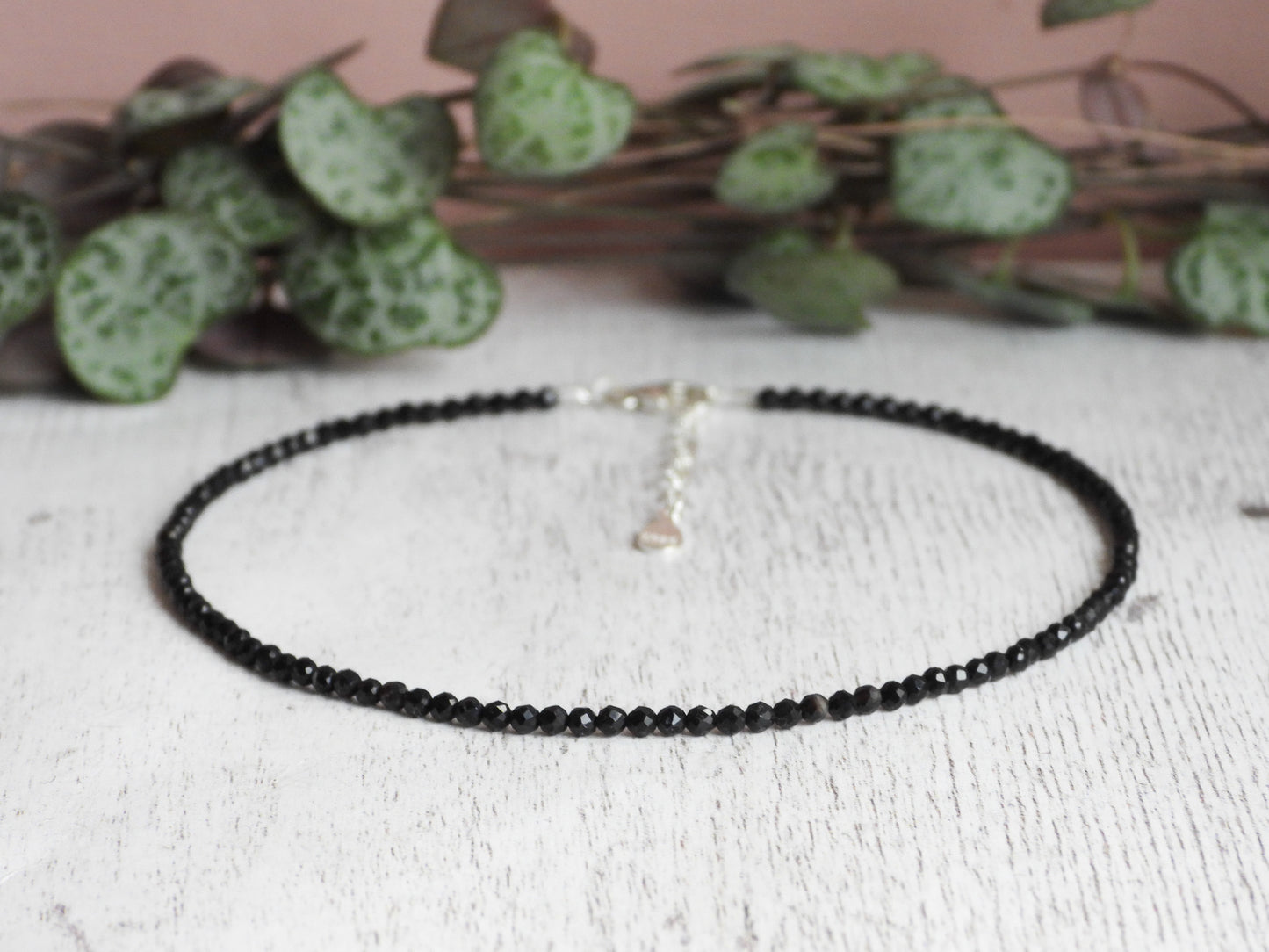 Dainty Black Onyx "Protection" Gemstone Anklet | Faceted Beads