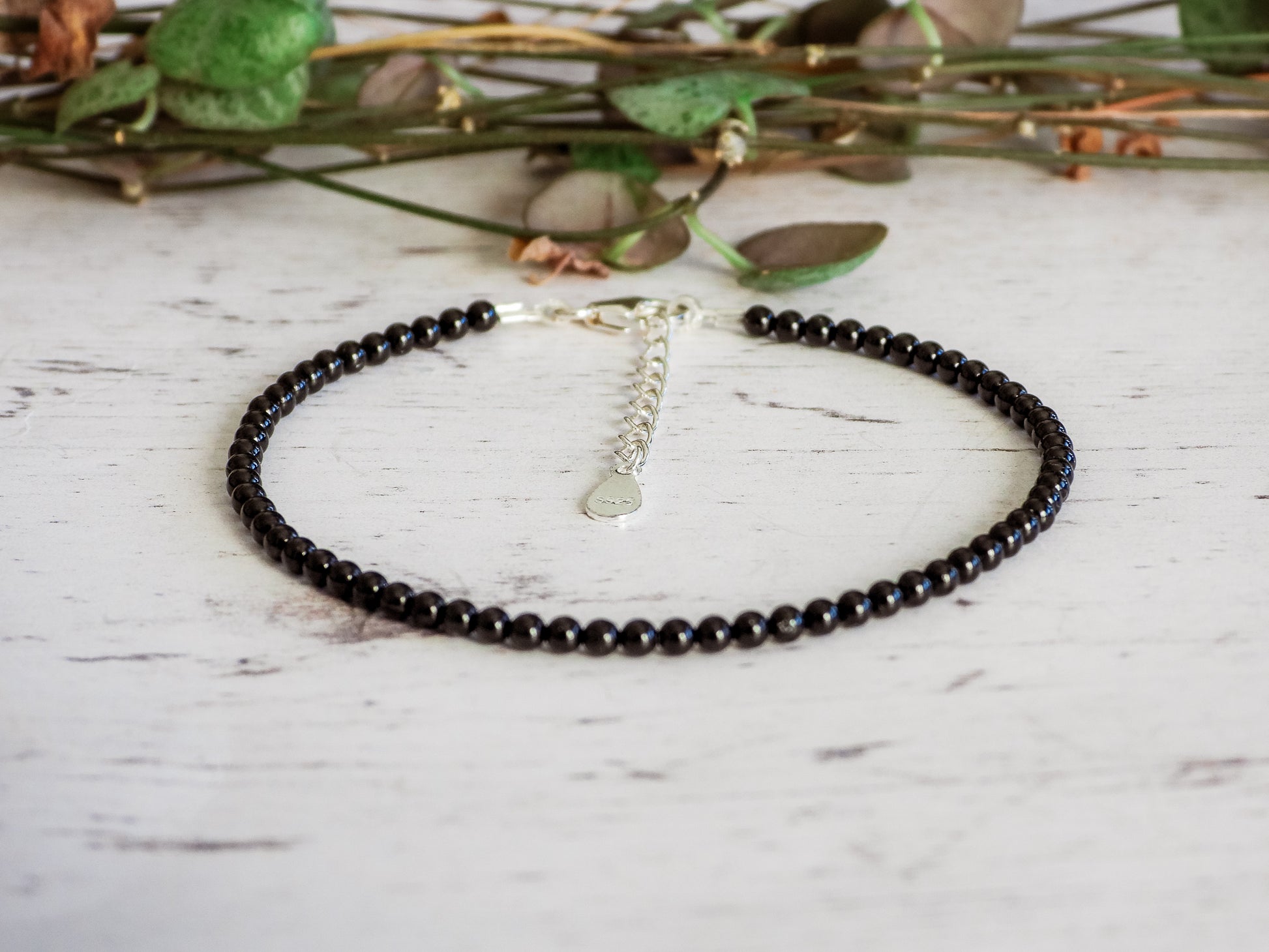 adjustable 2mm black spinel minimalist stacking bracelet