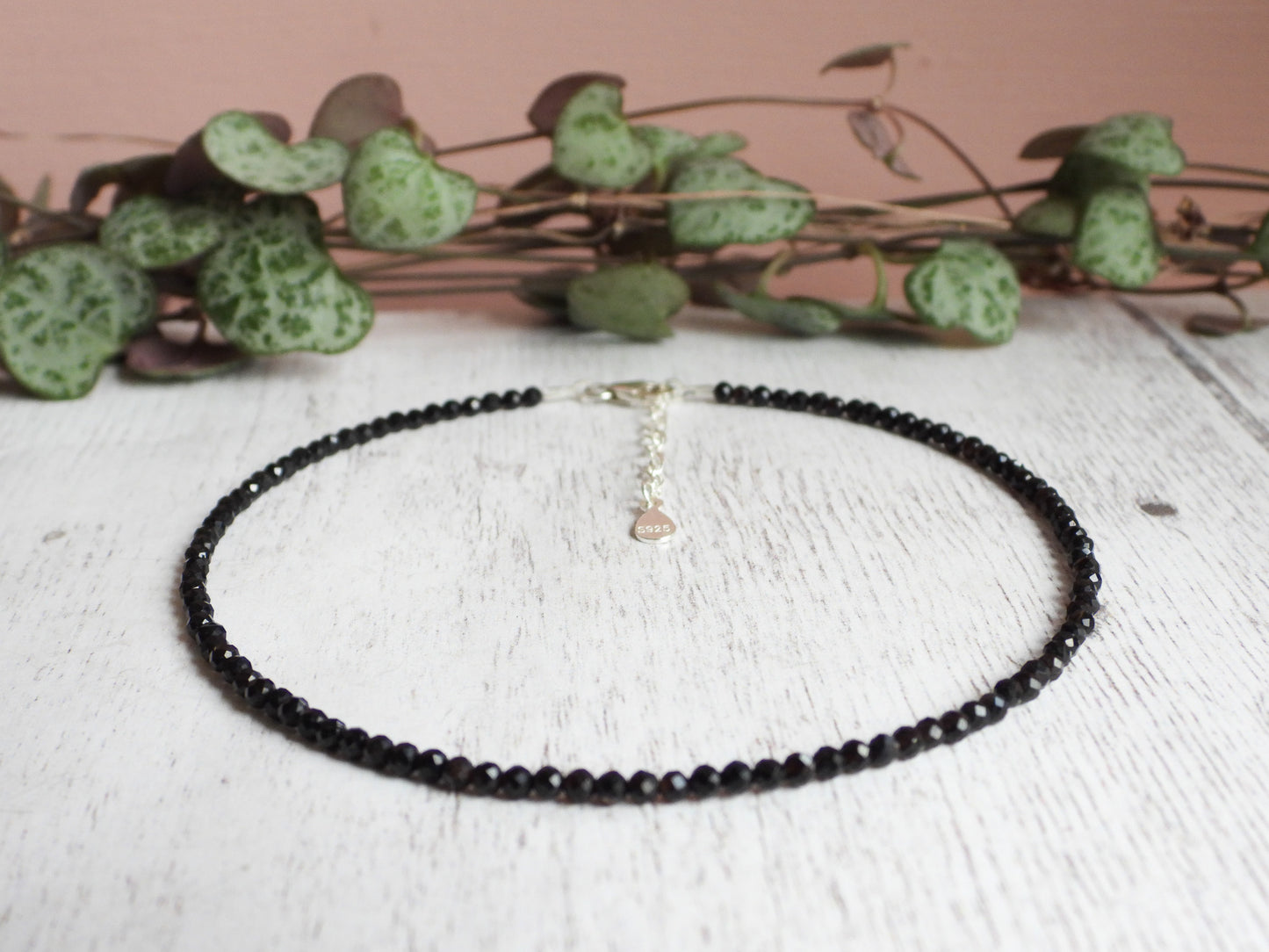 Dainty Black Spinel "Endurance" Gemstone Anklet | Faceted Beads