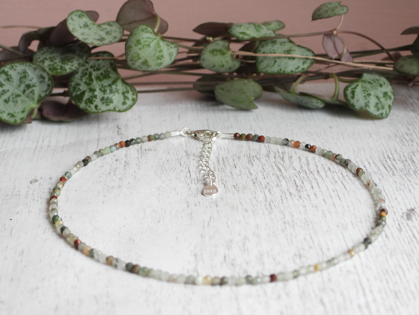 Dainty Bloodstone "Courage" Gemstone Anklet | Faceted Beads