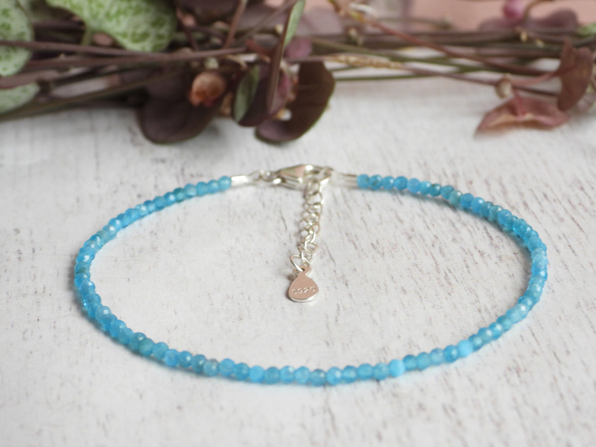 Dainty Gemstone Neon Apatite Bracelet | Sterling Silver | Handmade